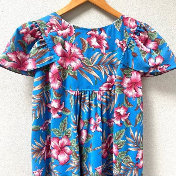 Vintage Hawaiian Muumuu Royal Hawaiian Blue Floral Midi Dress Women's Large - Picture 4 of 11